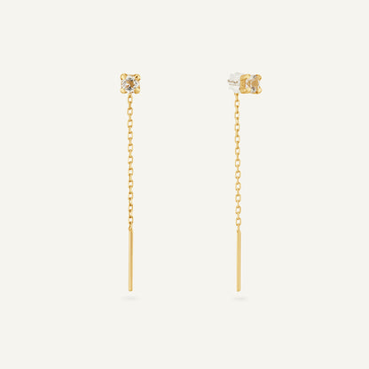 Jackie Van Gogh White Topaz Threader Studs in 14K Yellow Gold