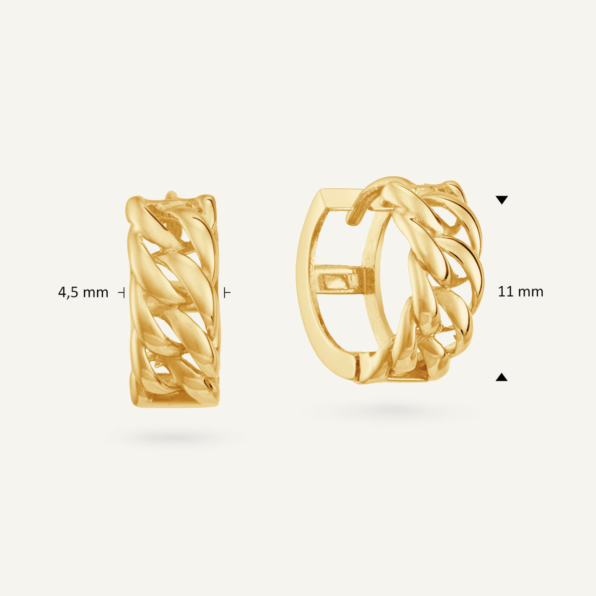Jackie Chain Hoops in 14K Yellow Gold dimensions