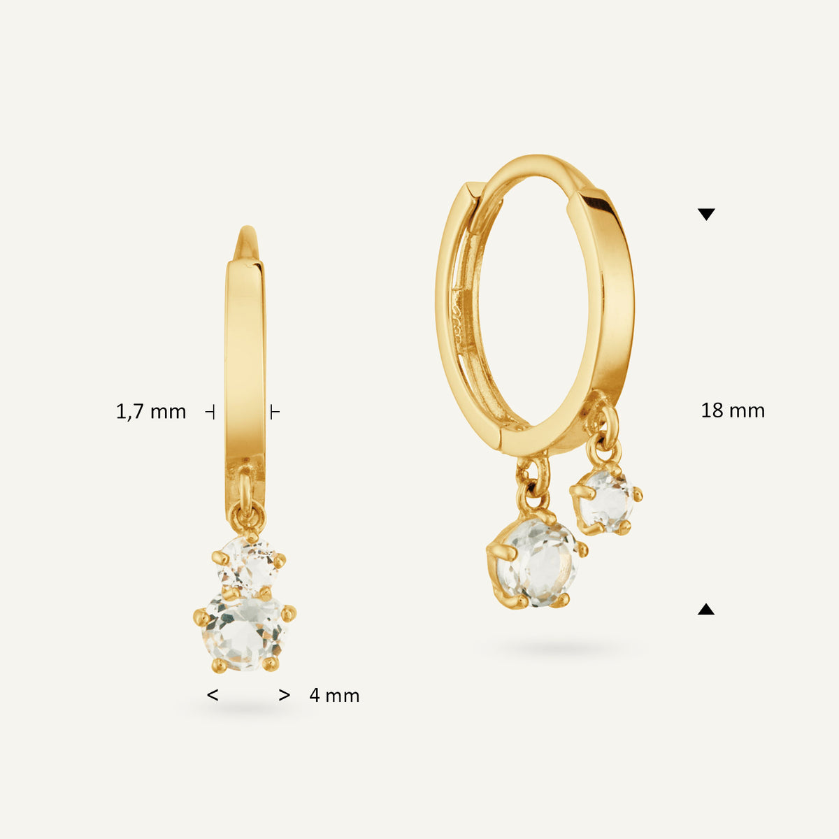 Jackie Alexia White Topaz Hoops in 14K Yellow Gold dimensions