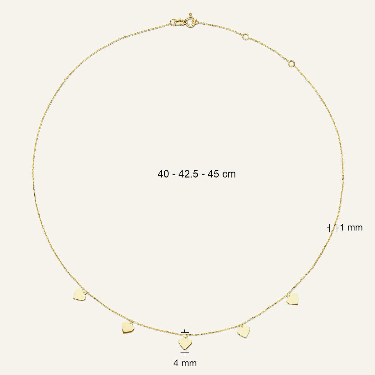 Jackie Amsterdam Hearts necklace dimensions