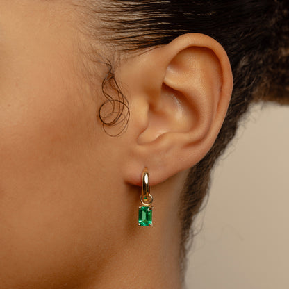 Large Emerald Charms on Chubby Hoops