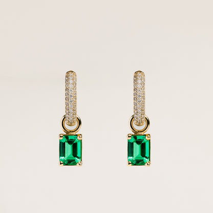 Large Emerald Charms on Pavé Chubby Hoops