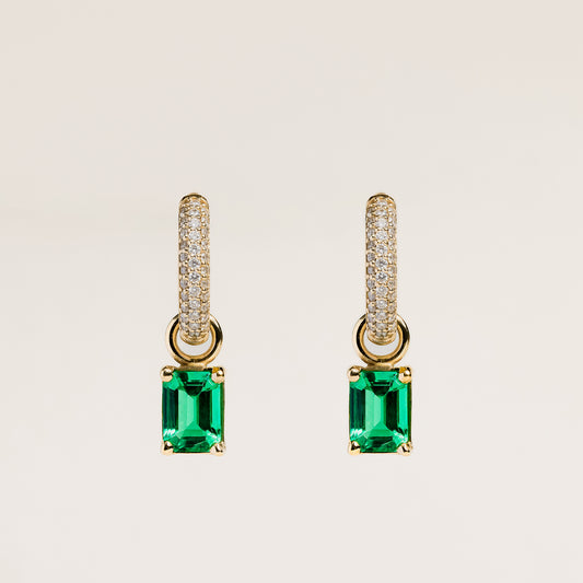 Large Emerald Charms on Pavé Chubby Hoops
