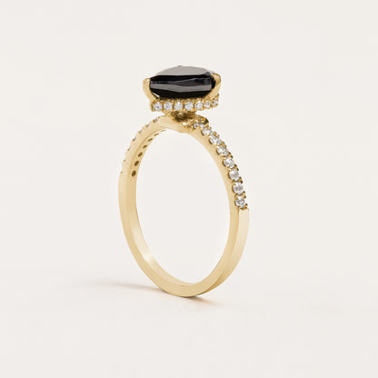 Pear Cut Black Diamond Ring with Pavé
