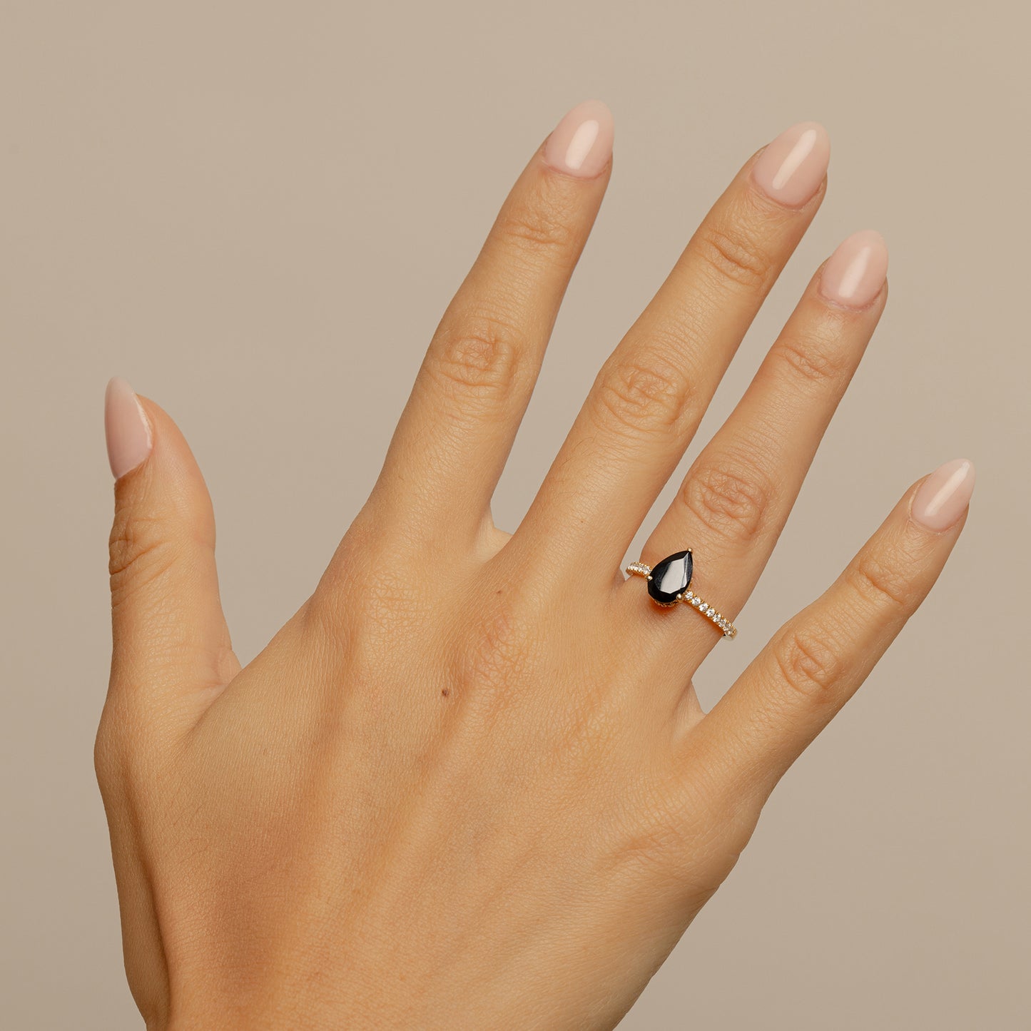Pear Cut Black Diamond Ring with Pavé