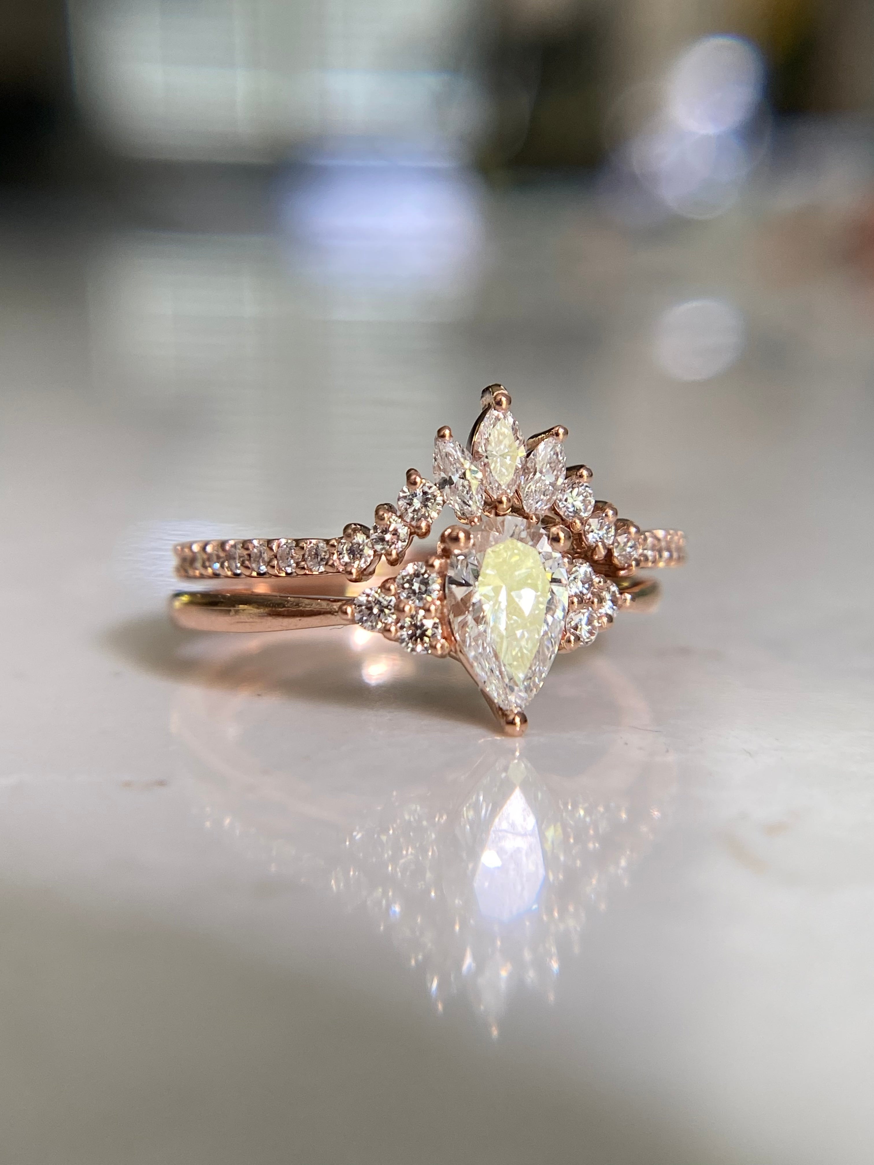 Marquise Pear Cluster Engagement Ring Proud Diamond