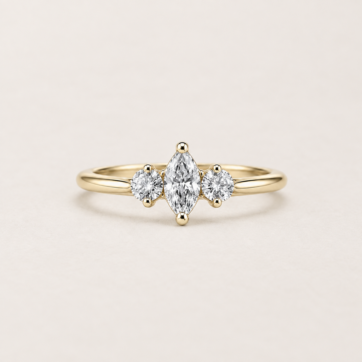 Three Stone Marquise Diamond Ring in Gold - product view