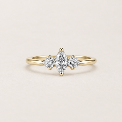 Three Stone Marquise Diamond Ring in Gold - product view