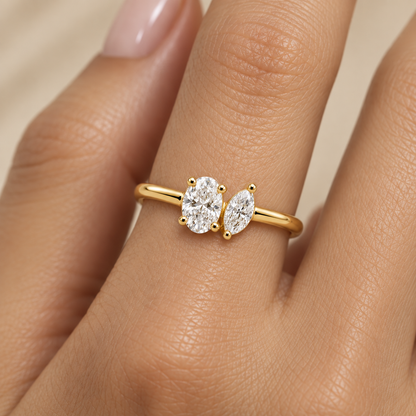 Double Oval Diamond Ring in Gold - worn view