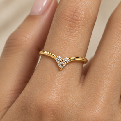 Chevron Diamond Ring in Gold - worn view