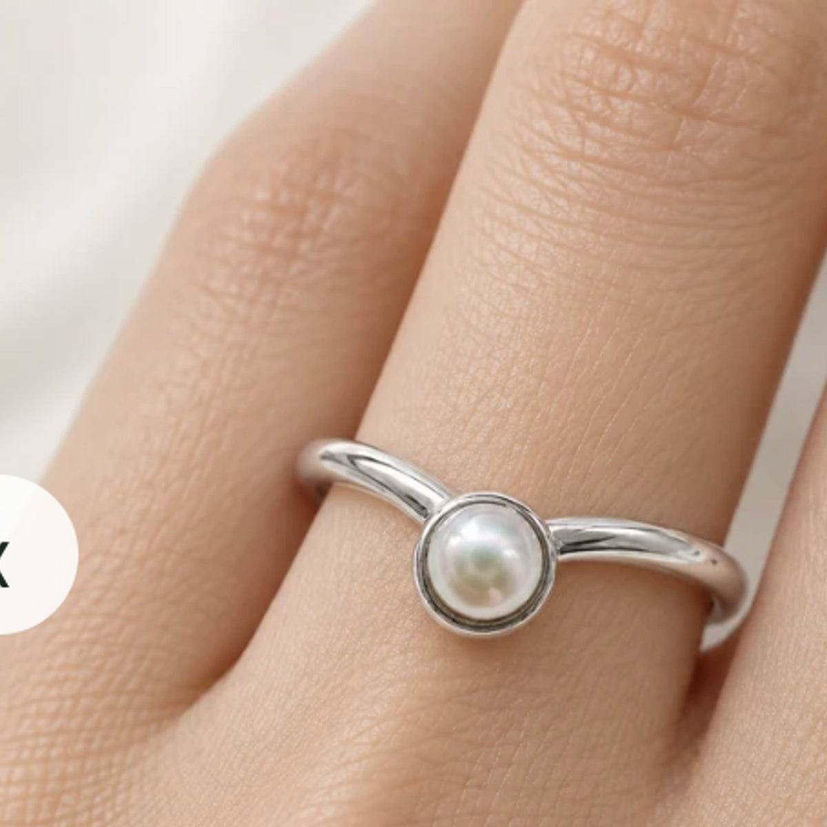 Pearl Bezel Ring in Gold illustrative worn view with indicative color and proportions