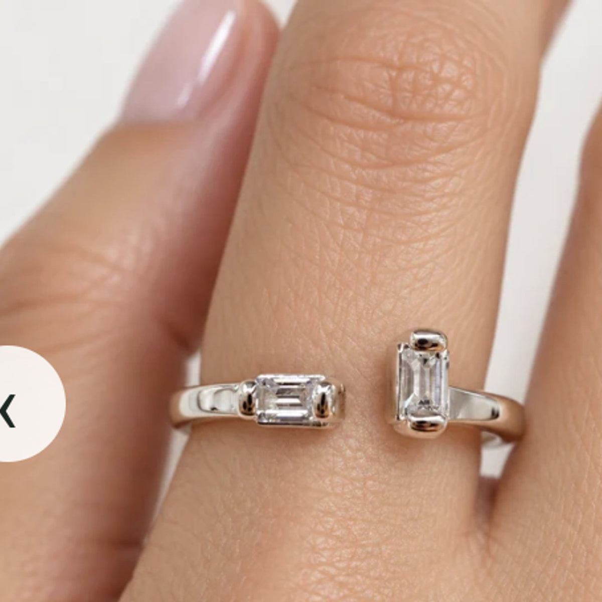 Open Baguette Diamond Ring in Gold illustrative worn view with indicative color and proportions