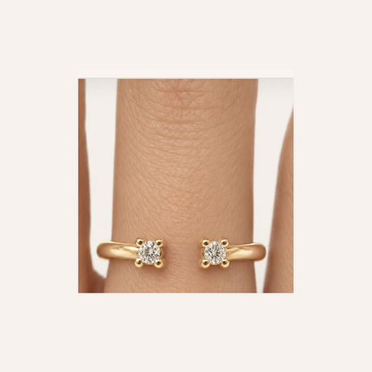 Open Round Diamond Ring in Gold close-up worn on finger, indicative color and proportions