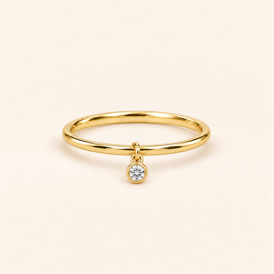 Round Bezel Diamond Charm Ring in Gold
