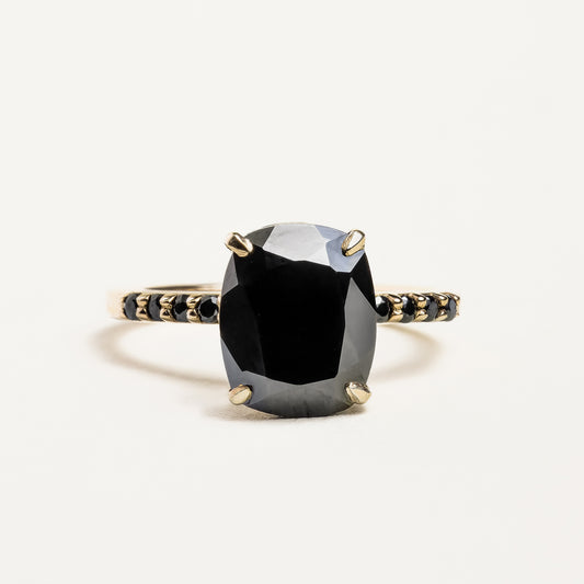 Elongated Cushion Black Diamond Ring with Pavé