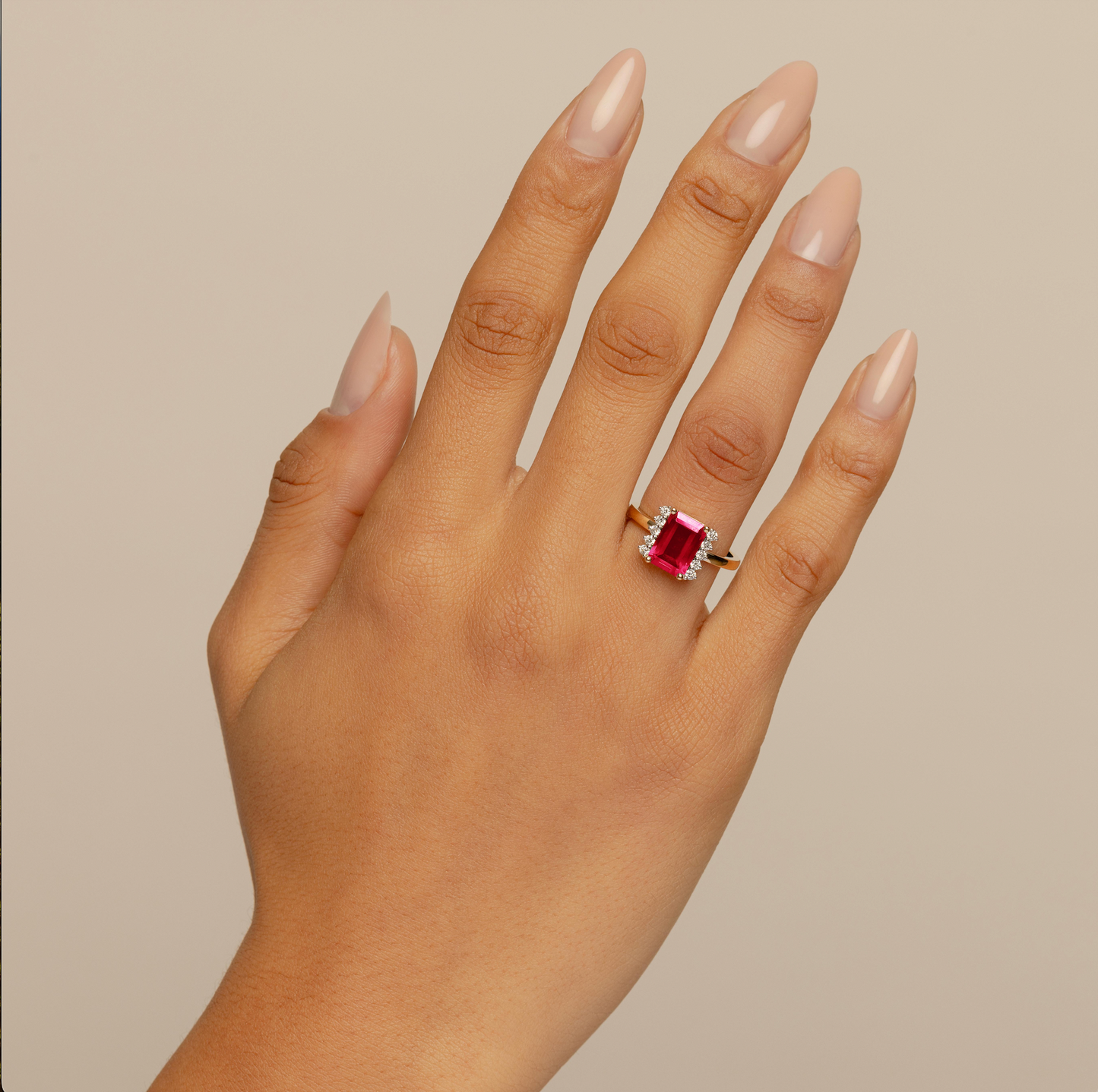 Emerald-cut Ruby Engagement Ring On Body
