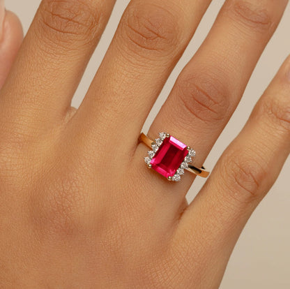 Emerald-cut Ruby Engagement Ring