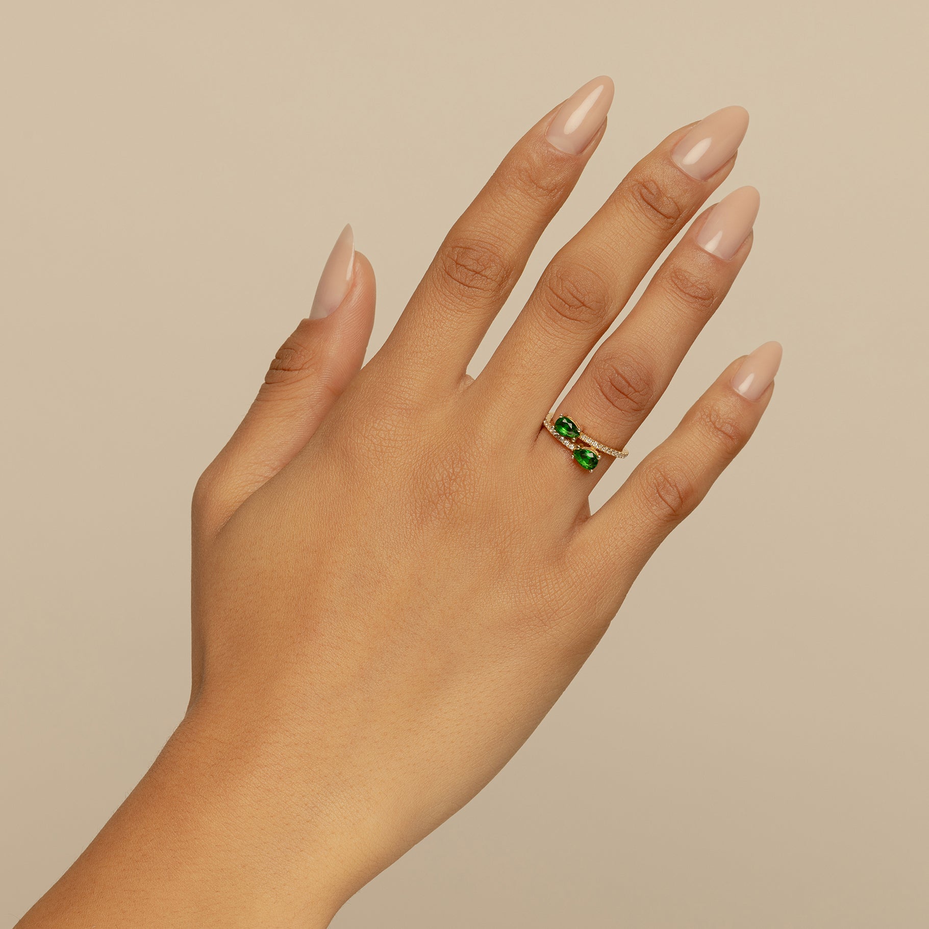 Lab-created Twin Emerald Teardrop Ring On Body
