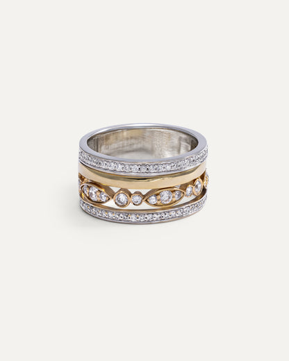 Bague large Multi-Rangs avec diamants