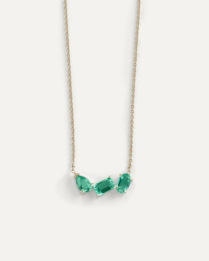 Necklace with 3 emeralds mixed shape