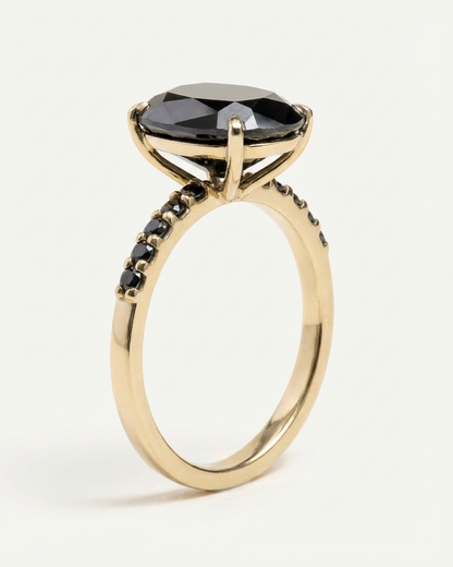 Pavé Elongated Cushion Cut Black Diamond Ring