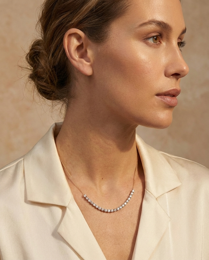 Half tennis necklace with diamonds (Ready-to-ship)