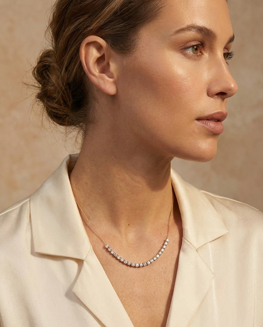 Half tennis necklace with diamonds (Ready-to-ship)