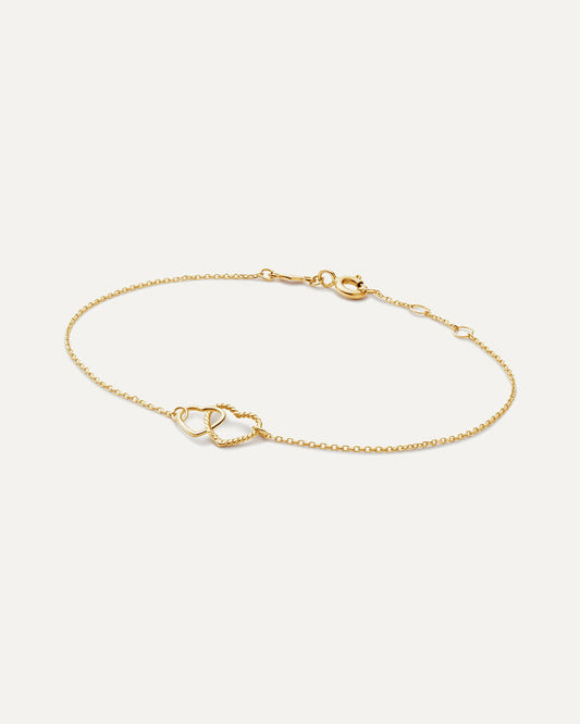 Double Heart Bracelet in 14K Yellow Gold