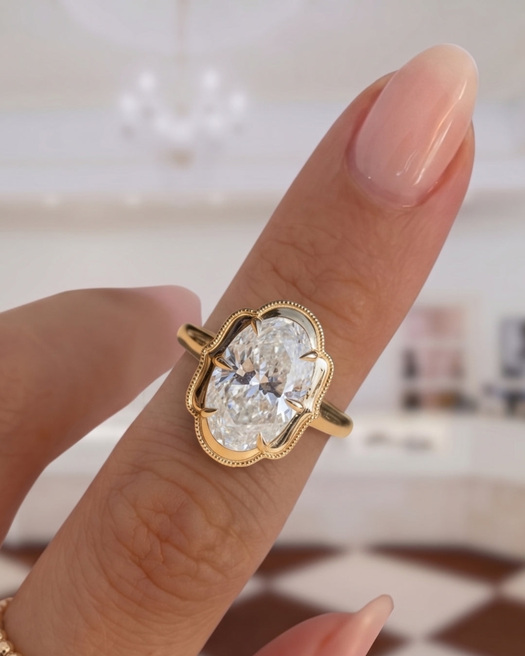 Vintage Oval Halo Engagement Ring