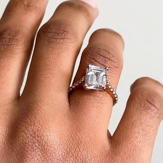 Pavé Emerald Cut Engagement Ring On Body
