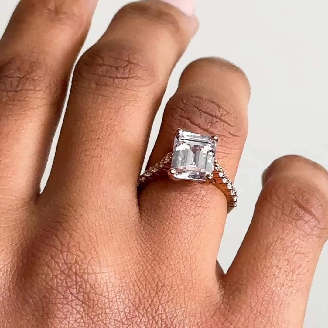 Pavé Emerald Cut Engagement Ring On Body