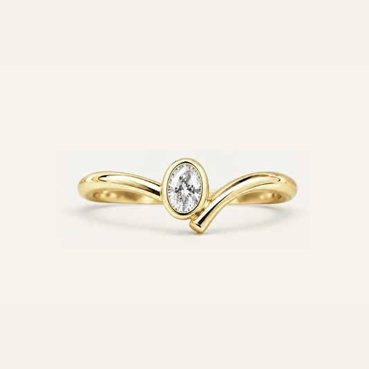 Oval Bezel Wave Diamond Ring in Gold