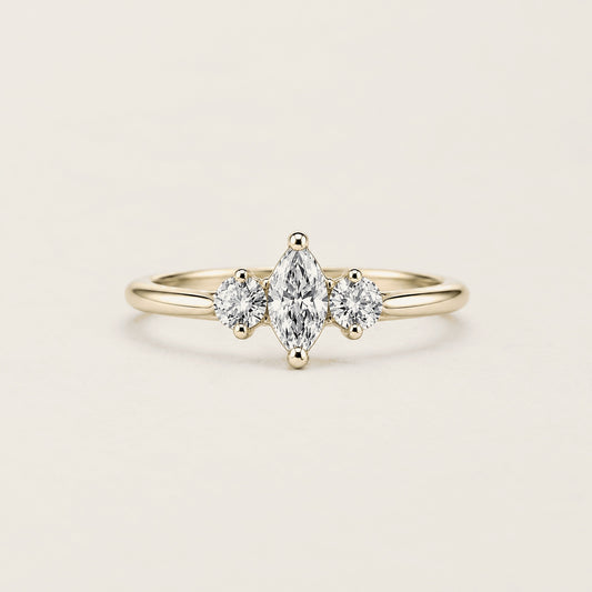 Three Stone Marquise Diamond Ring in Gold