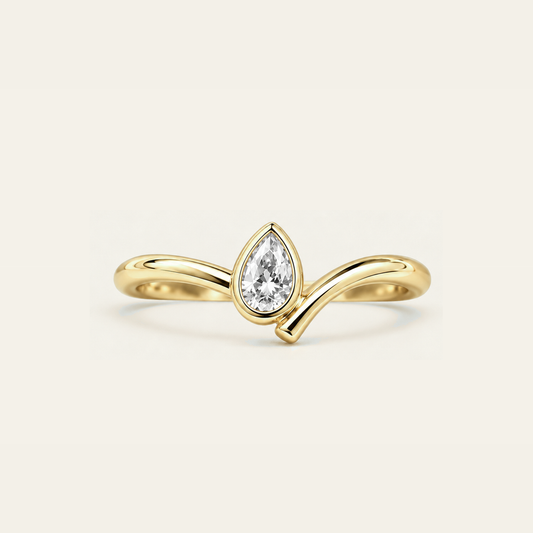 Pear Bezel Wave Diamond Ring in Gold