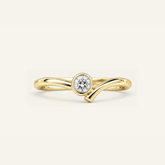 Round Bezel Wave Diamond Ring in Gold