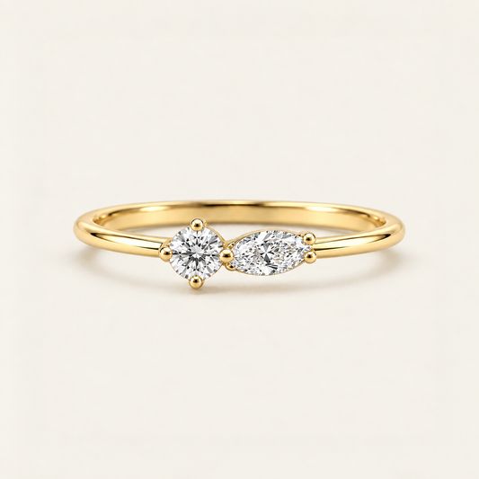 Round and Marquise Diamond Ring in Gold