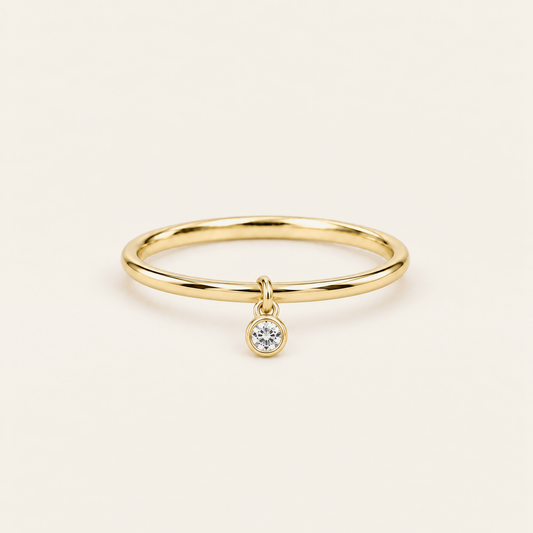 Round Bezel Diamond Charm Ring in Gold