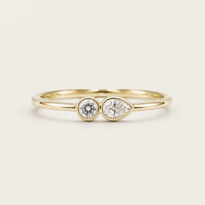 R4438 Round and Pear Bezel Diamond Ring in Gold product photo