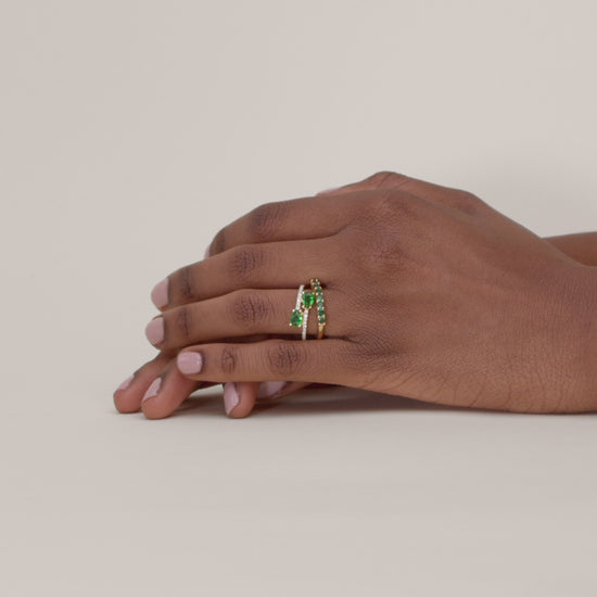 Twin Emerald Teardrop Ring & Matching Band Ring