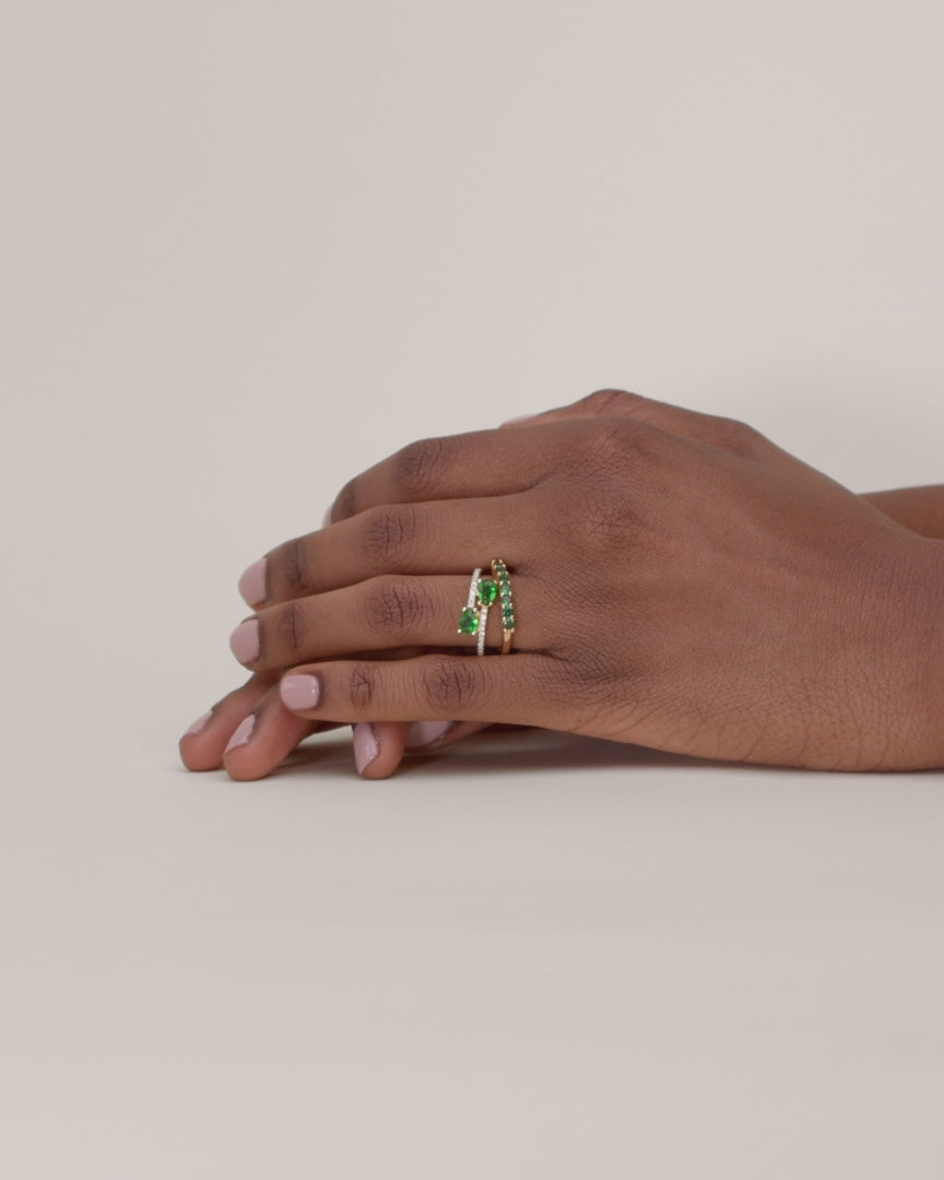 Twin Emerald Teardrop Ring & Matching Band Ring