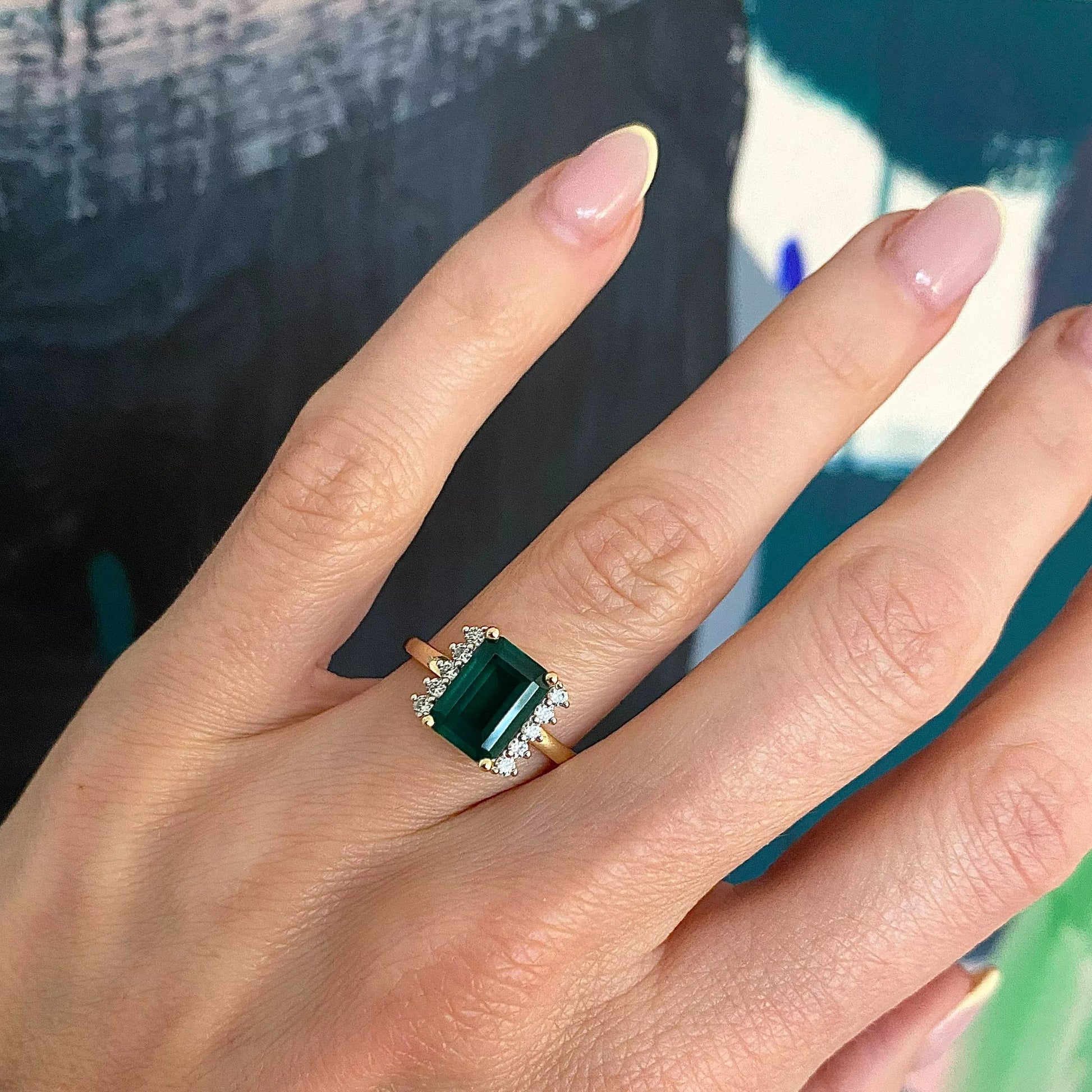 The Emerald Rectangular Ring. Recycle Gold