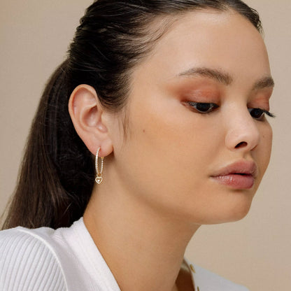 The Large Heart Charm Pavé hoops on Model
