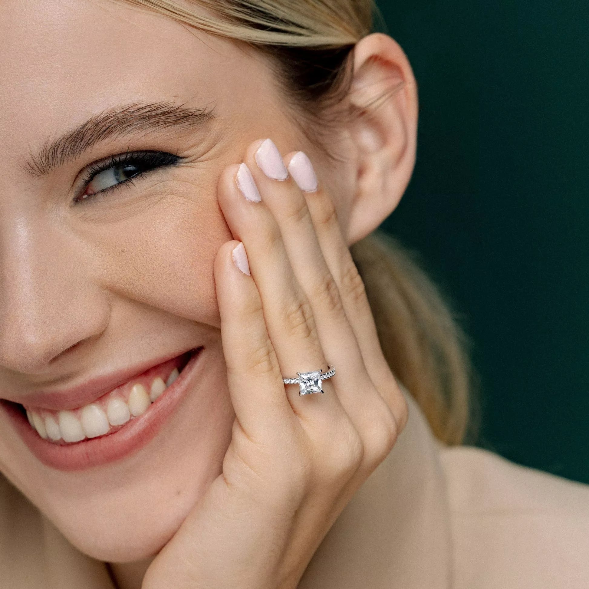 Pavé Princess Cut Engagement Ring On Model