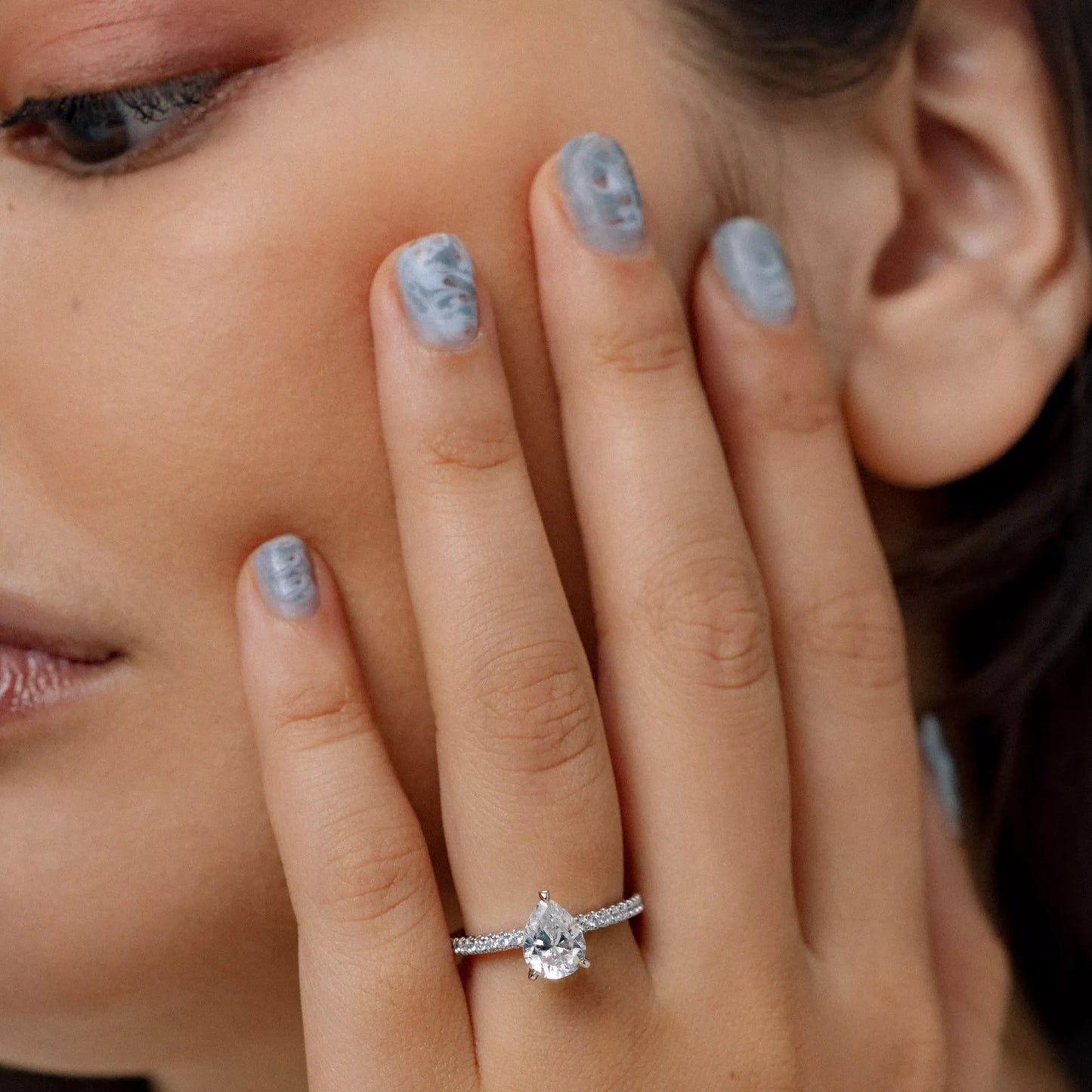 Pear Cut with Pav Engagement Ring Proud Diamond