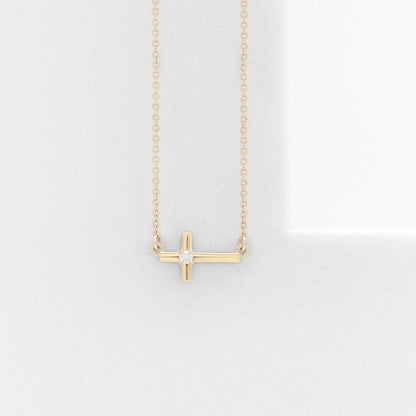 Proud Diamond Sideways Cross Diamond Necklace 14K Recycled Gold Yellow