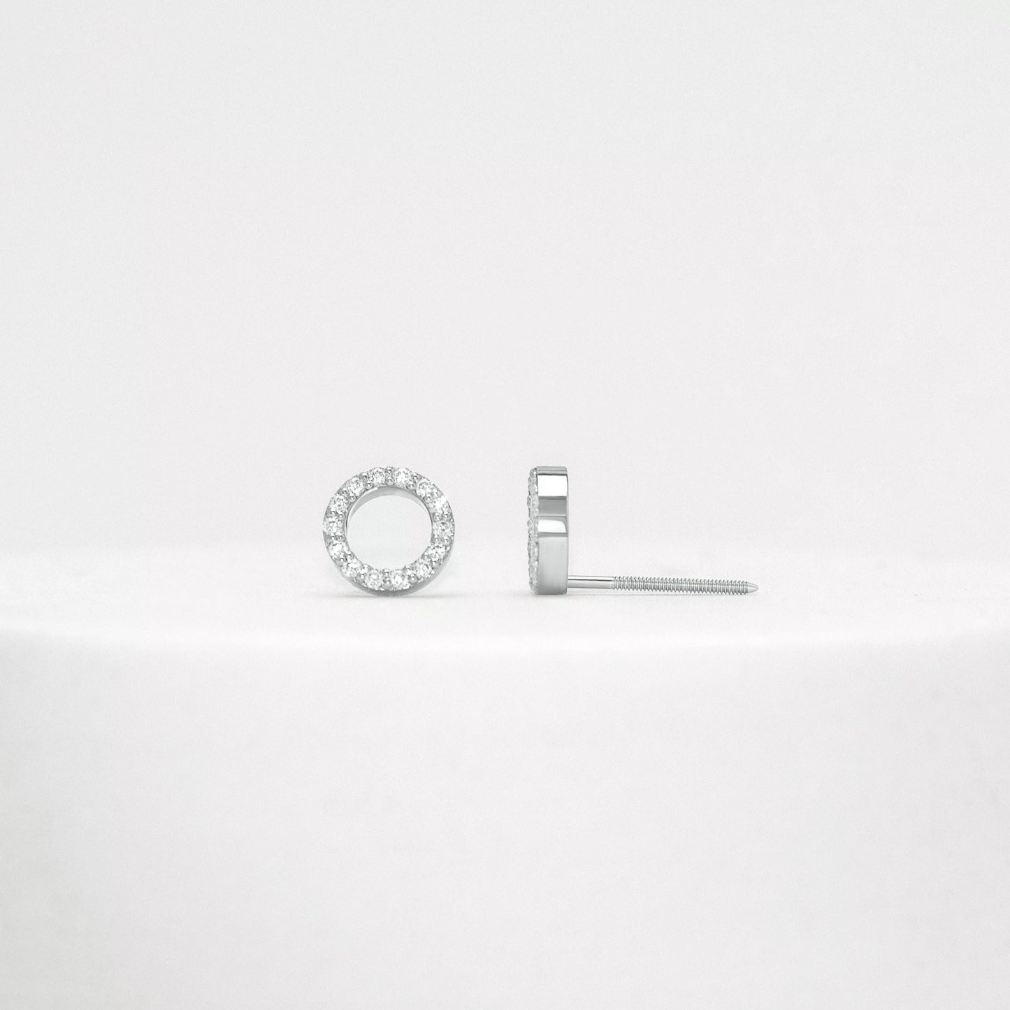Proud Diamond Circle Diamond Studs Earrings 14K Recycled Gold White