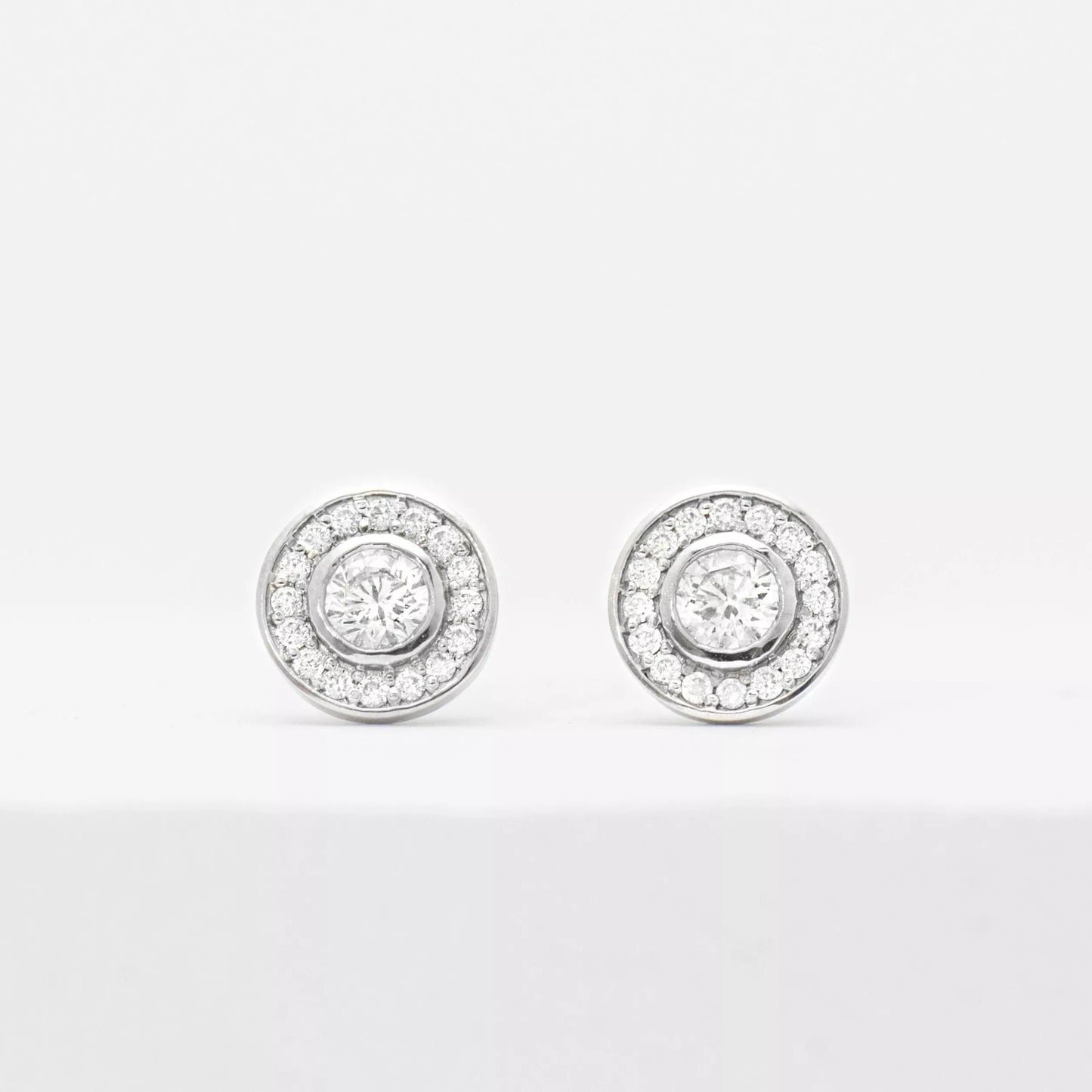 Proud Diamond White Halo Studs Earrings 14K Recycled Gold White