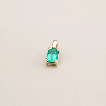 The Green Emerald Charm. Recycled Solid 14K Gold 