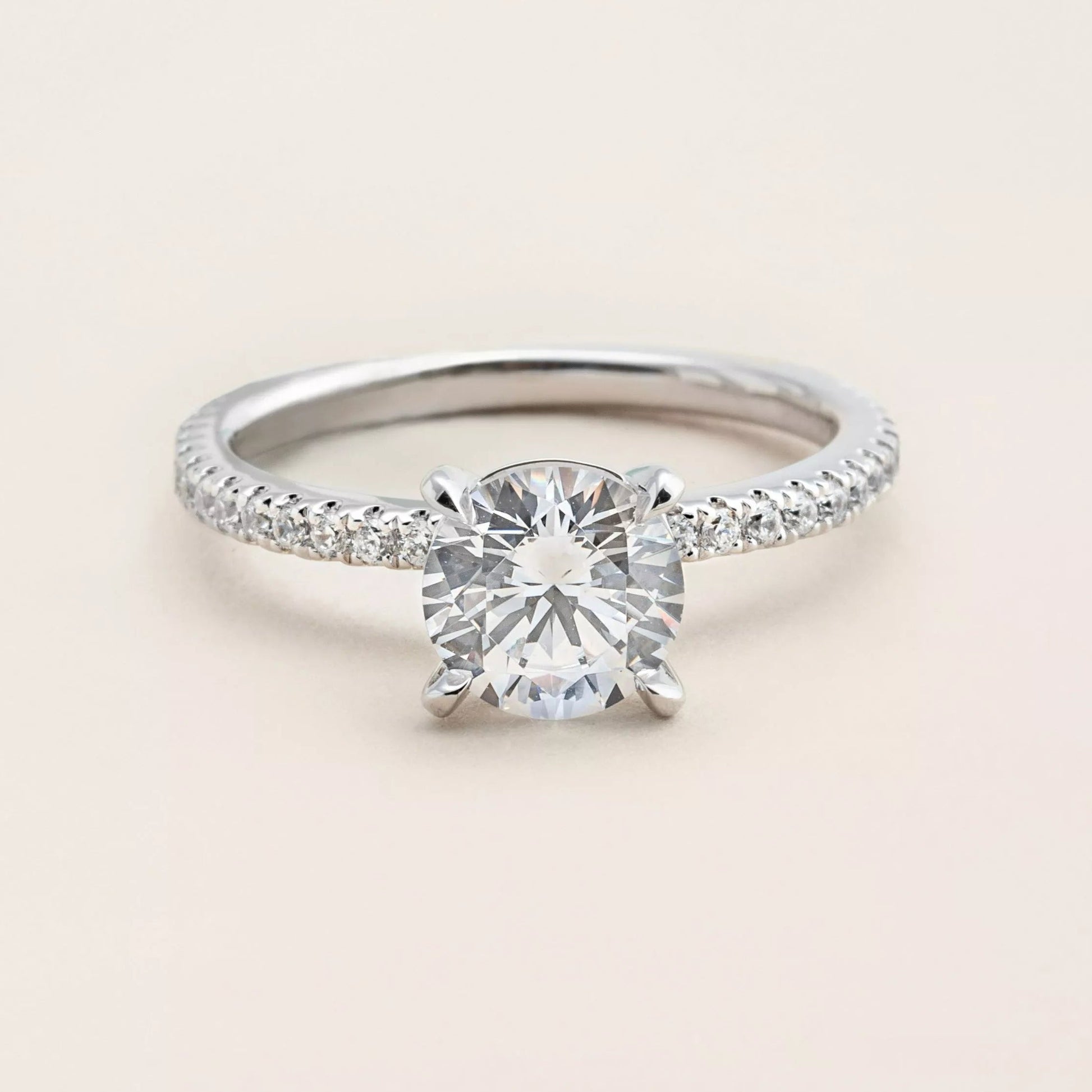 Round Cut Pavé Solitaire Engagement Ring Proud Diamond