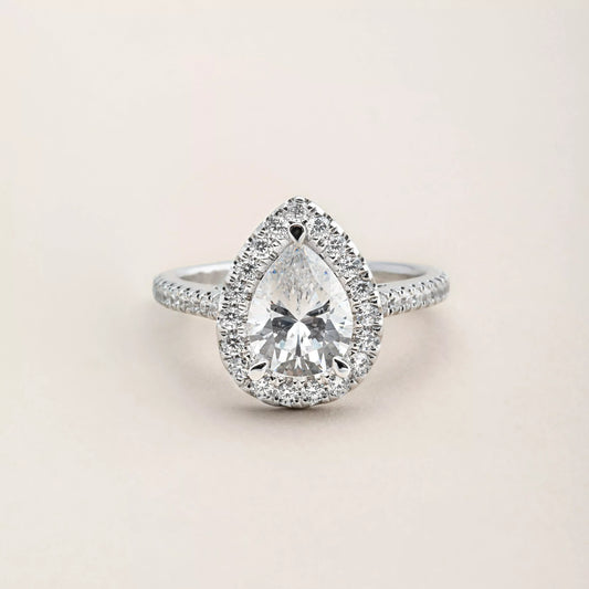 Pear Cut with Halo and Pavé Engagement Ring